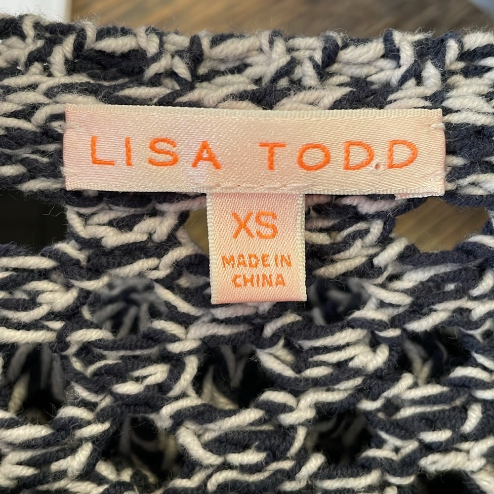 Lisa Todd Open Knit‎ Sweater Black White Pullover Long Sleeve Lightweight  Boho - Picture 4 of 7